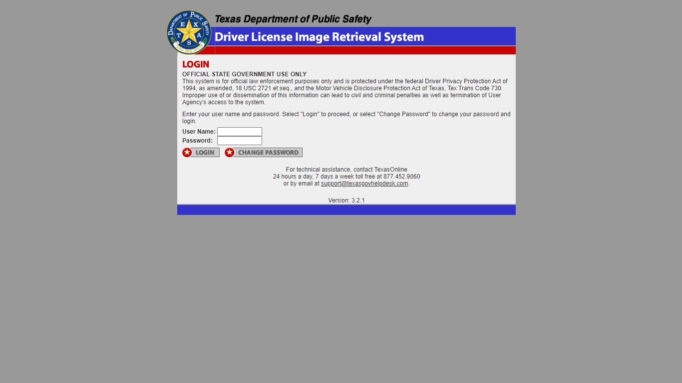 TXDPS Driver License Image Retrieval - Login